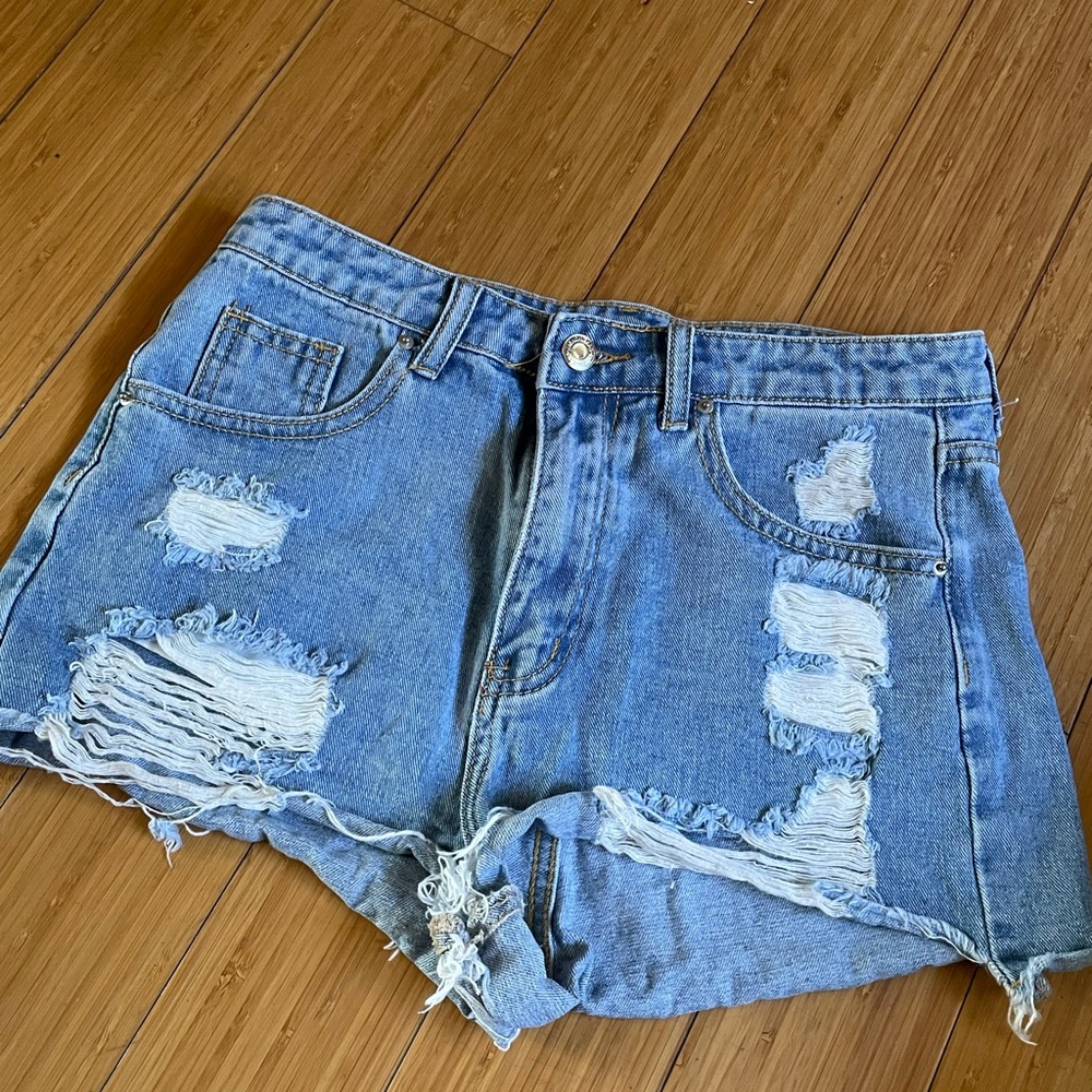 high waisted jean shorts w rips